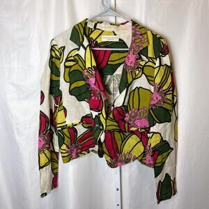 Cristina Gavioli Women’s 100% Linen Blazer Jacket Floral Tropical Print Size 12